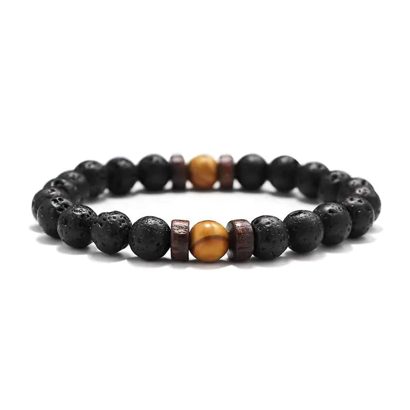 8mm Lava Stone & Wood Beaded Men's Bracelet
