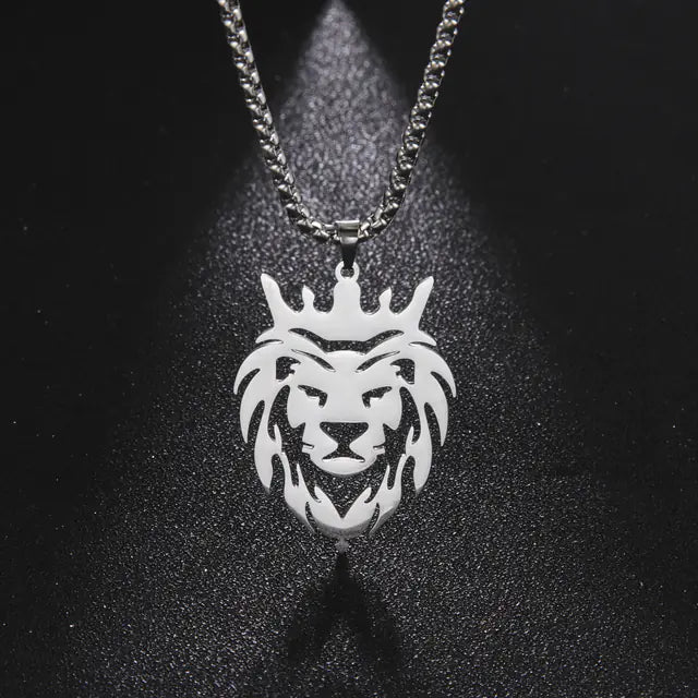 Men's Gold Lion Head Pendant Necklace, Punk Style