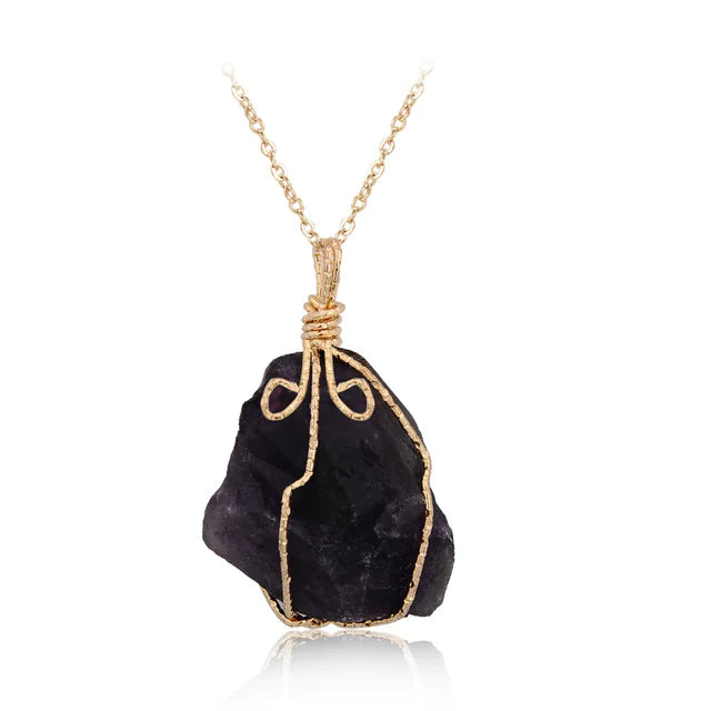 Natural Stone Pendant Necklace with Irregular Crystal