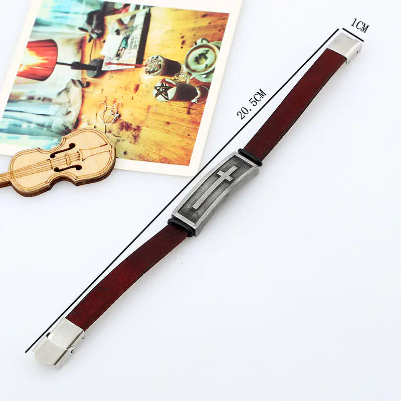 Genuine Leather Cross Men's Bracelet