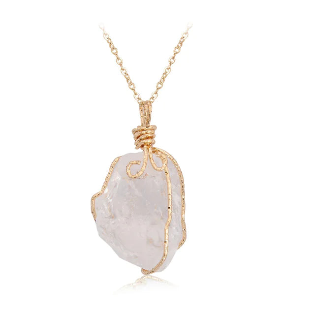 Natural Stone Pendant Necklace with Irregular Crystal