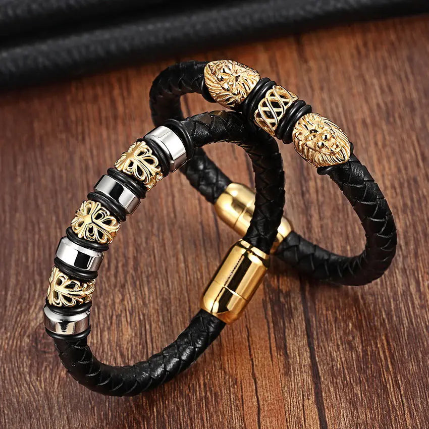 Titanium Steel Leather Rope Men's Bracelet