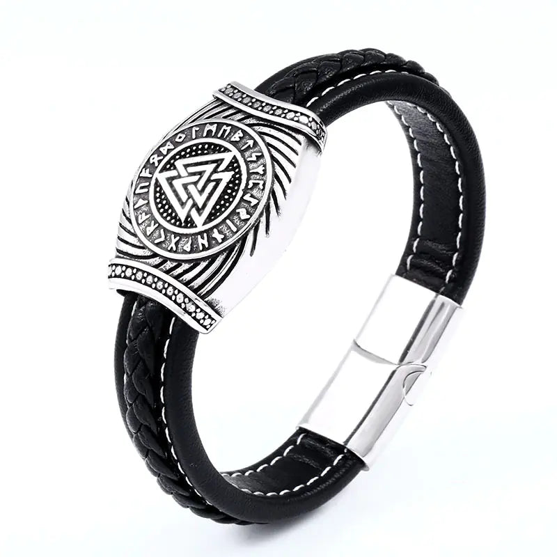 Vintage Stainless Steel Leather Men's Bracelet