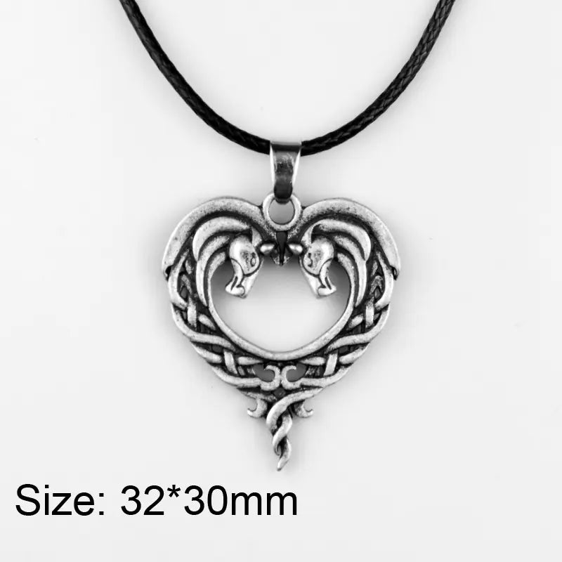 Heart Horsehead Pendant Double Horse Necklace