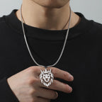 Men's Gold Lion Head Pendant Necklace, Punk Style