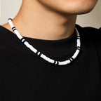 Men's Bohemian Necklace with Black and White Ceramic Piece