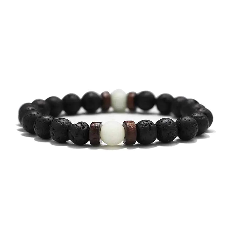 8mm Lava Stone & Wood Beaded Men's Bracelet