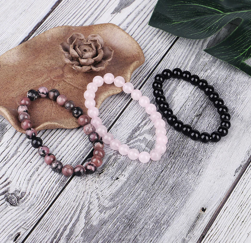 Natural Amber Stone Beaded Bracelet (3pc Set)