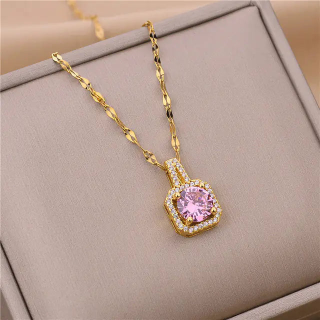 Women's Tricolor Crystal Zircon Pendant Necklace