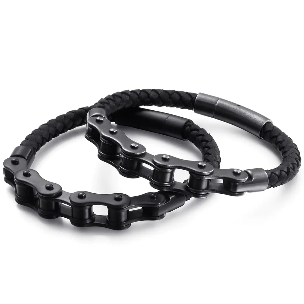 Stainless Steel Leather Rope Chain Bracelet for Men