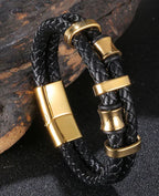 Genuine Leather Braided Stainless Steel Multilayer Bracelet for Men