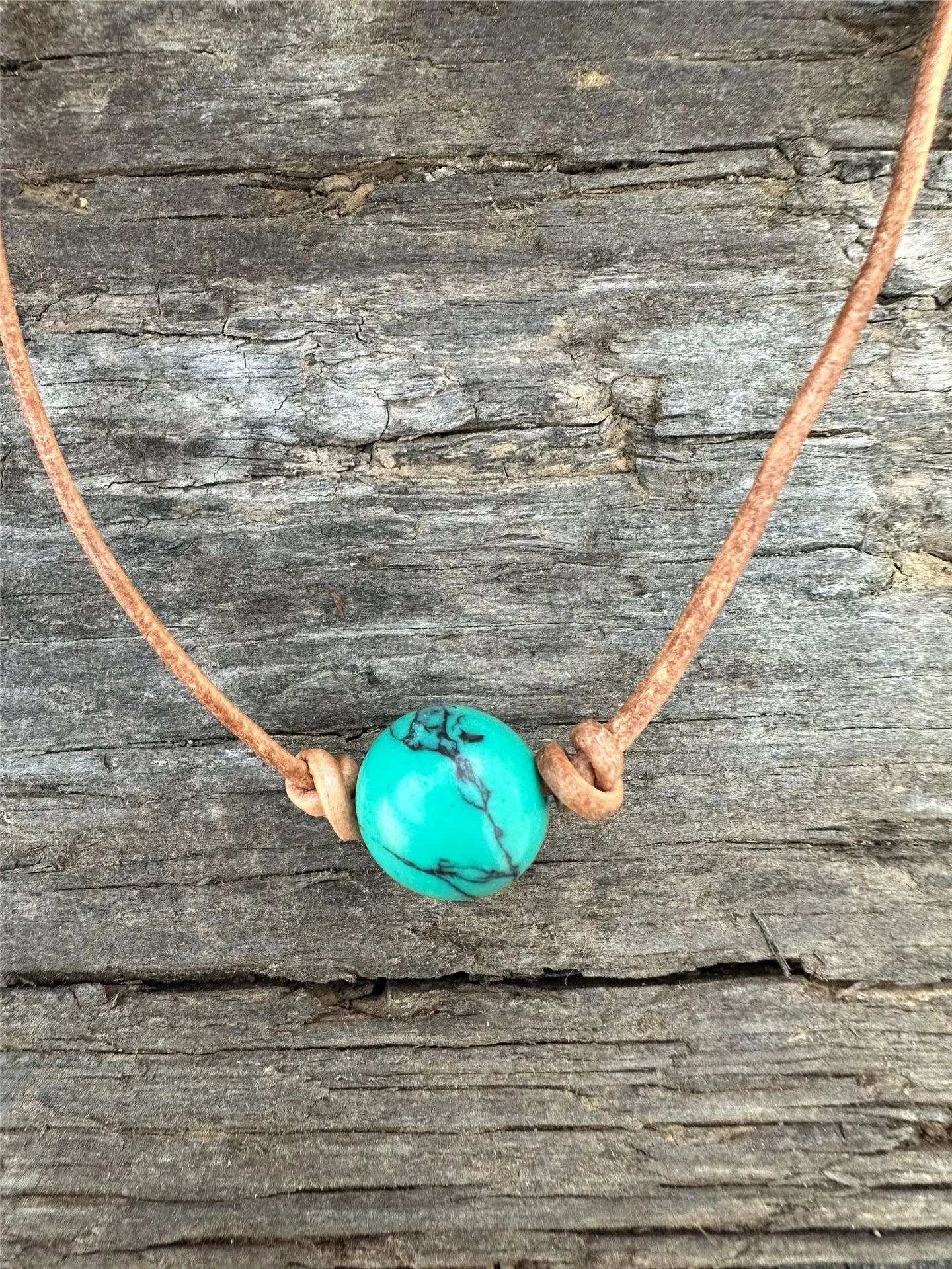 Natural Stone Turquoise Leather Woven Necklace