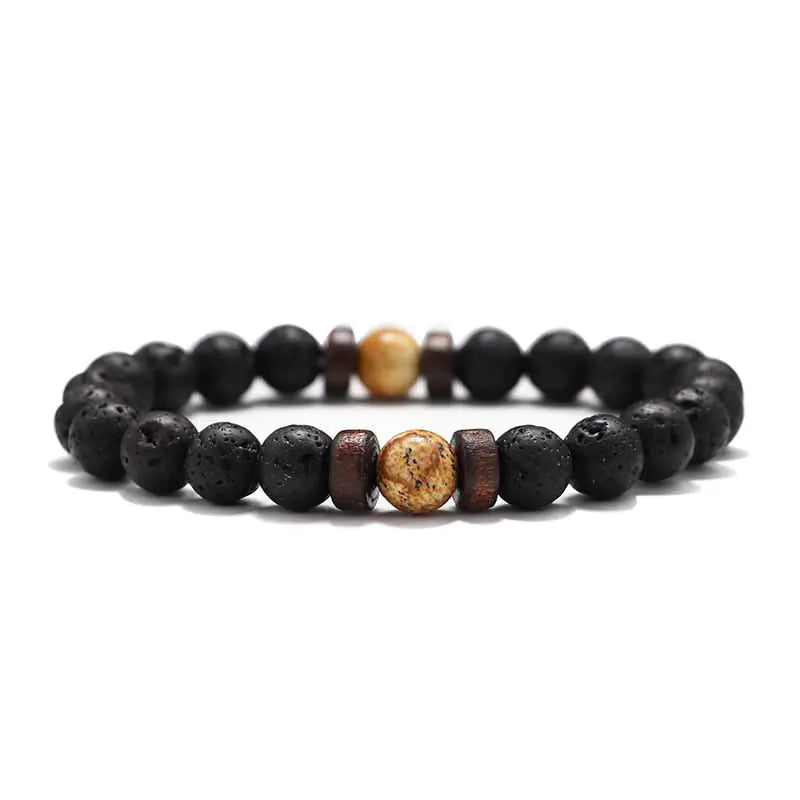 8mm Lava Stone & Wood Beaded Men's Bracelet