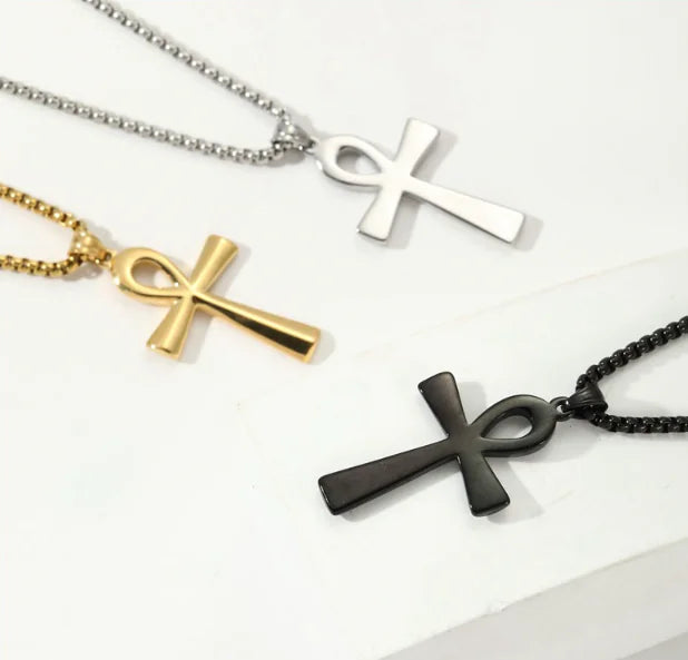 Titanium Steel Egyptian Cross Men's Necklace Pendant