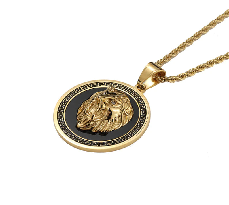 Men's Lion Head and Prayer Hand Pendant