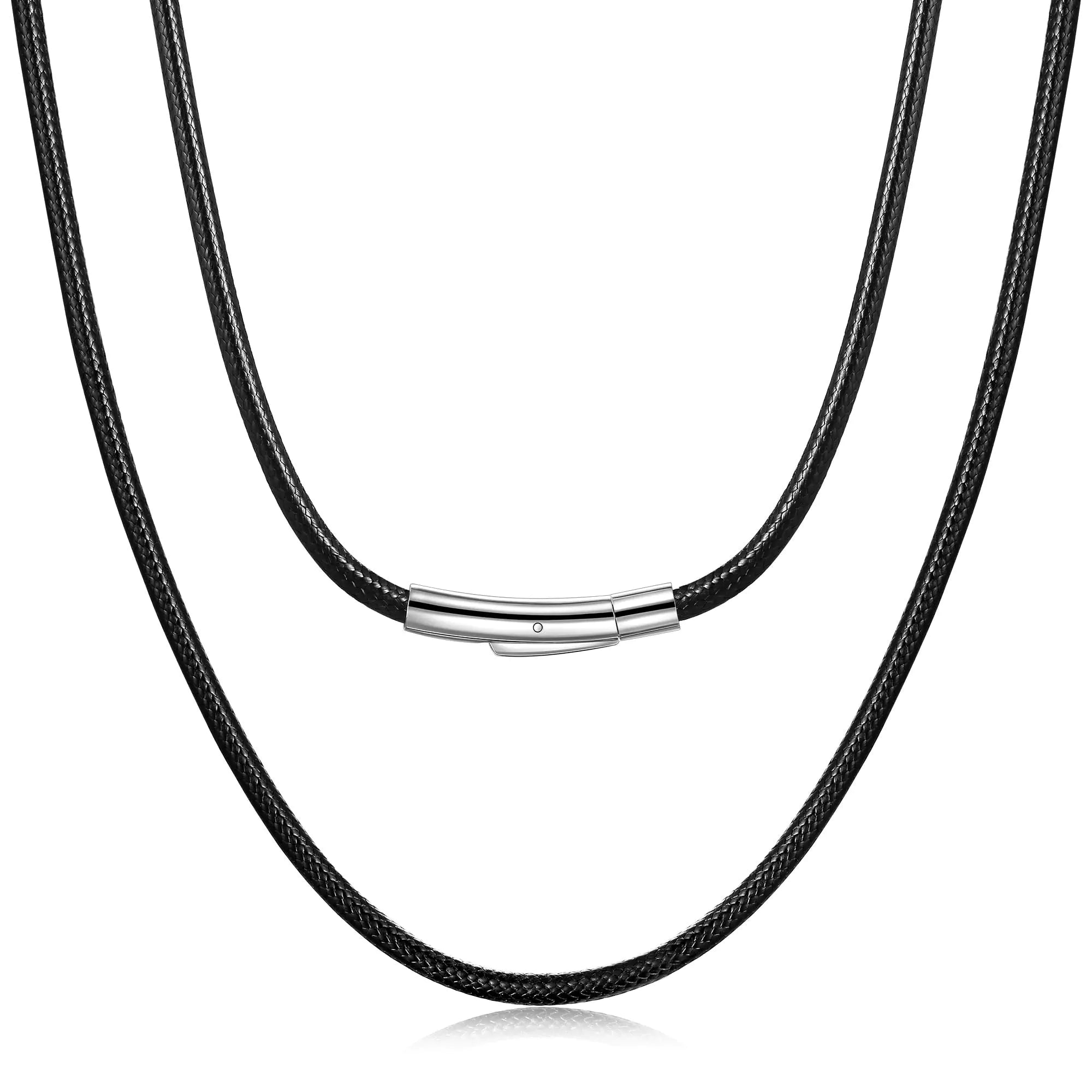 Fiusem Black Braided String Cord Necklace for Men