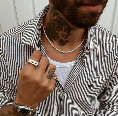 Men's Modern Pearl Beaded Chain Necklace