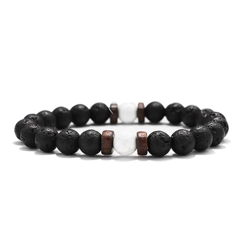 8mm Lava Stone & Wood Beaded Men's Bracelet