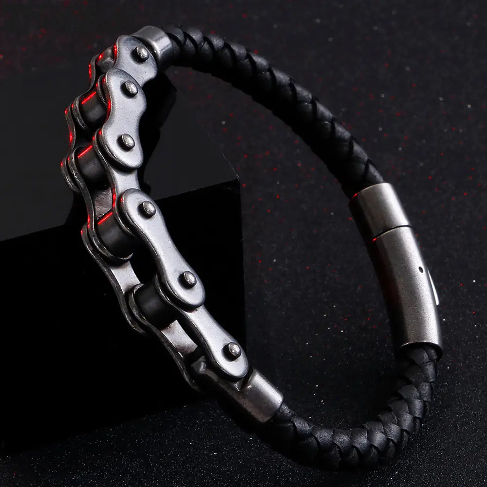 Stainless Steel Leather Rope Chain Bracelet for Men
