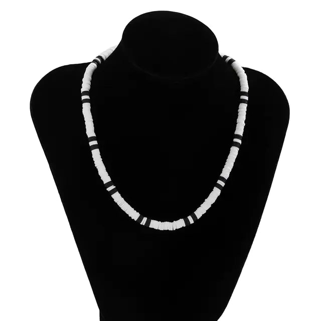 Men's Bohemian Necklace with Black and White Ceramic Piece