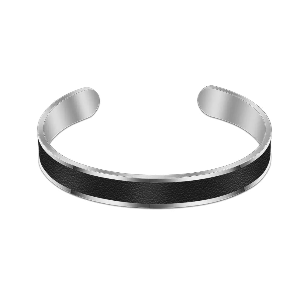 Glossy Black Leather Bracelet for Men