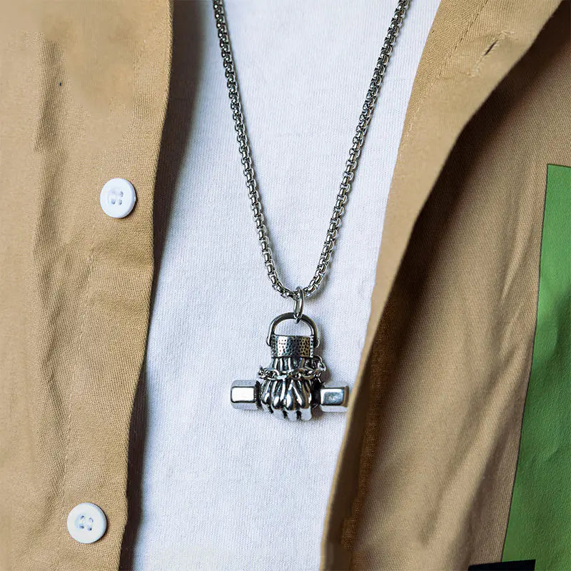 Titanium Steel Dumbbell Fist Necklace for Men