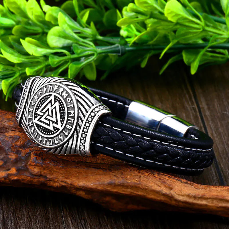 Vintage Stainless Steel Leather Men's Bracelet