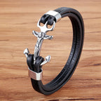Classic Magnetic Anchor Stainless Steel Leather Men's Bracelet