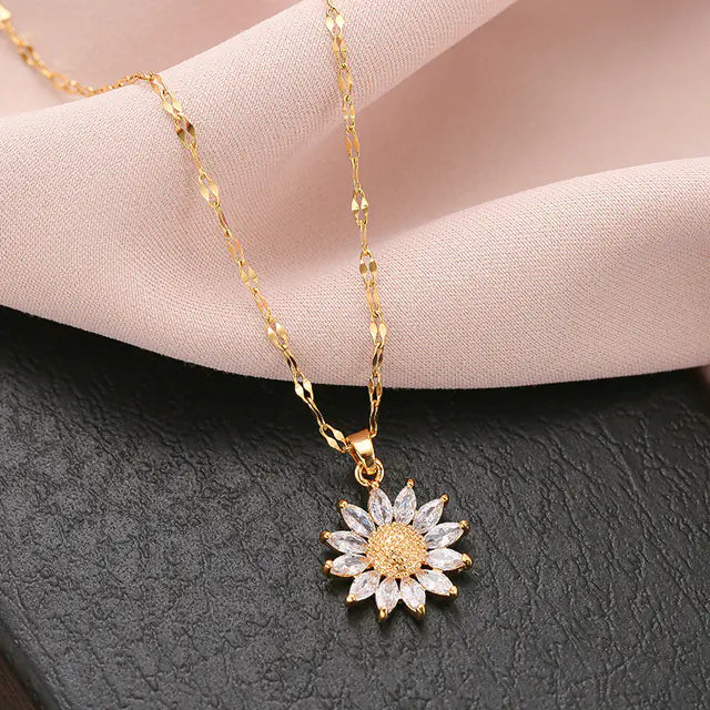 Retro Sunflower Titanium Steel Women's Pendant Necklace