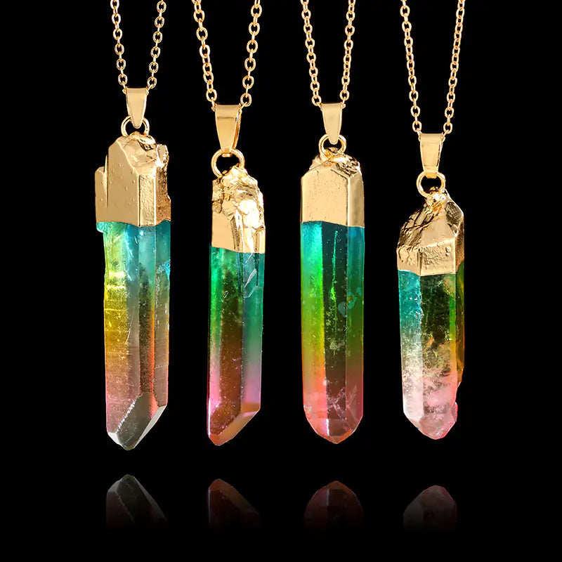 Natural Stone Crystal Irregular Colorful Pendant Necklace