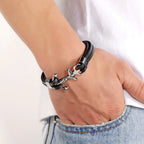 Classic Magnetic Anchor Stainless Steel Leather Men's Bracelet