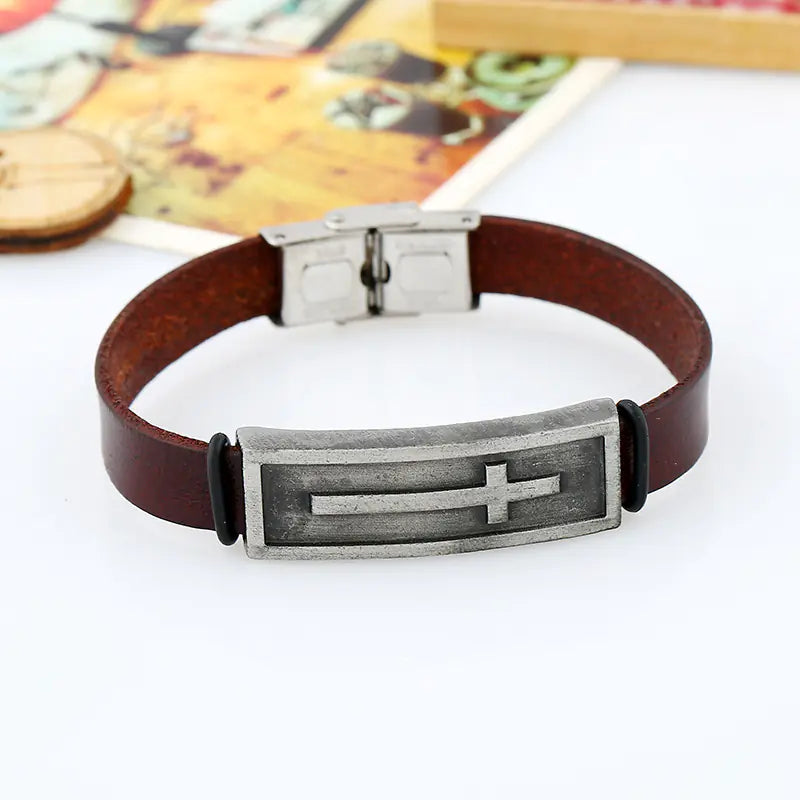 Genuine Leather Cross Men's Bracelet