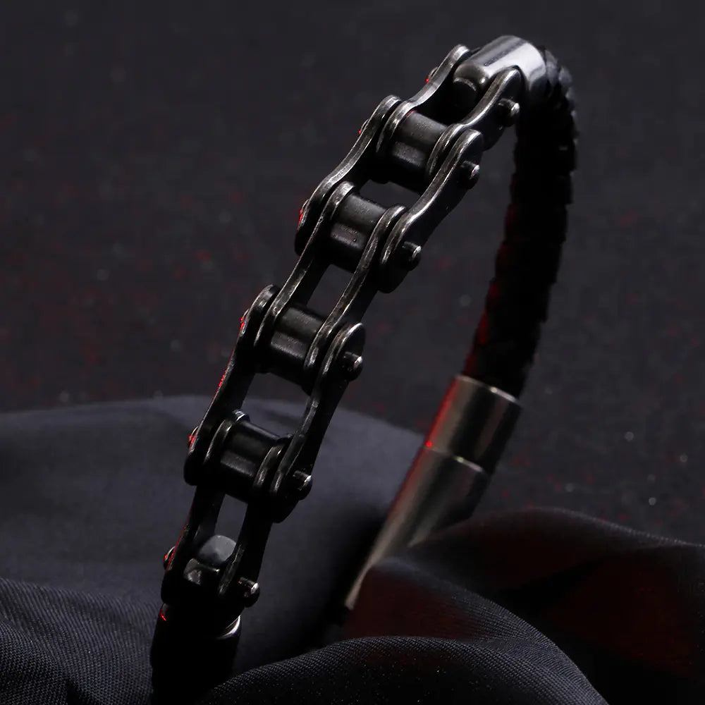 Stainless Steel Leather Rope Chain Bracelet for Men