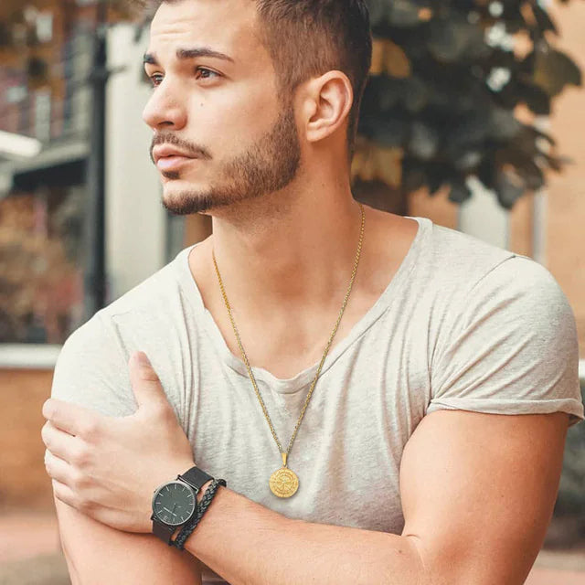 Men's Layered Nautical Compass Pendant Necklace