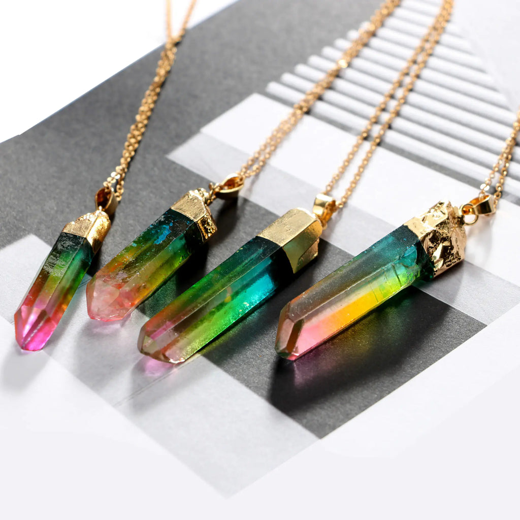 Natural Stone Crystal Irregular Colorful Pendant Necklace