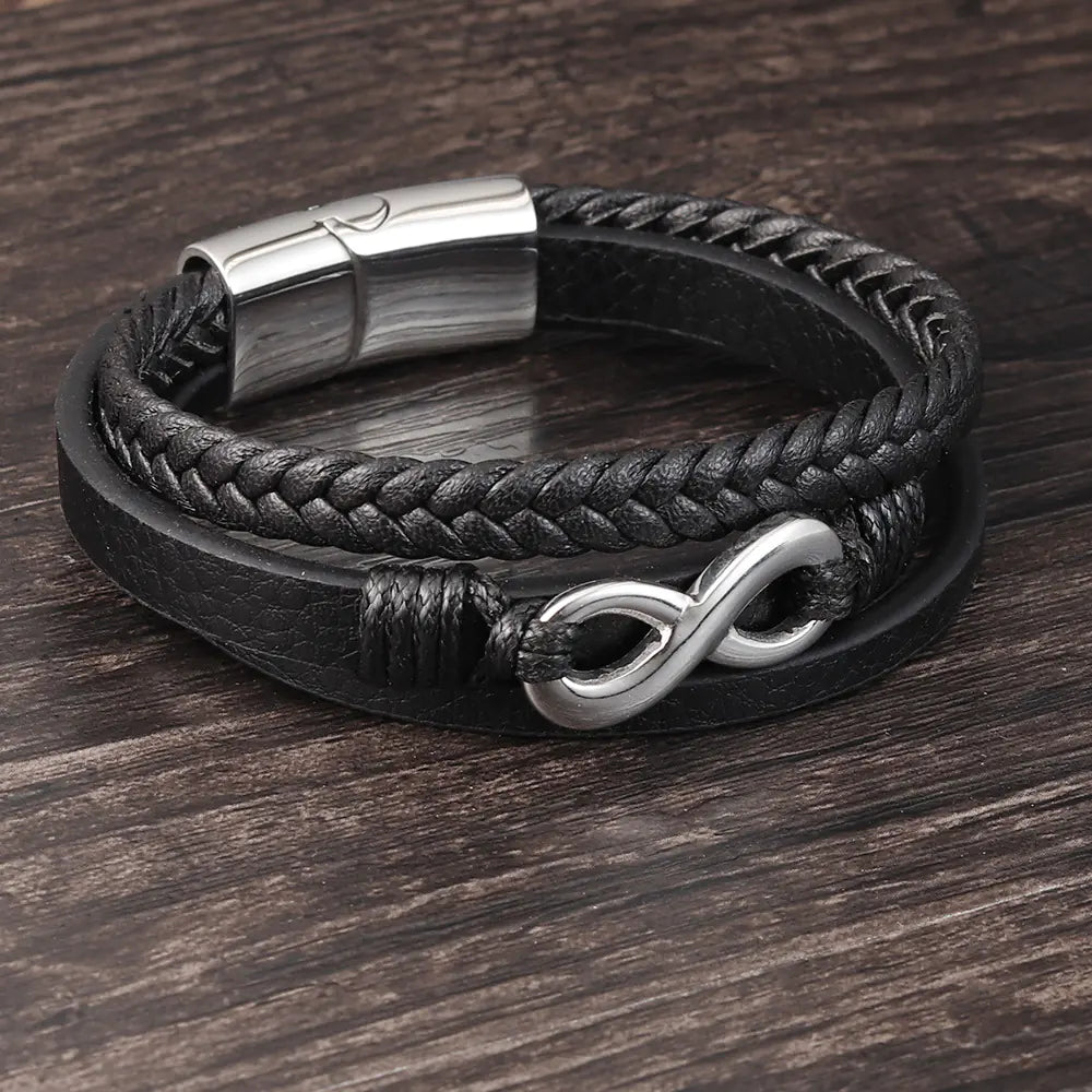 Genuine Leather Braided Infinity Men's Bracelet