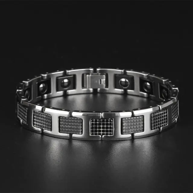 Tungsten Steel Black Magnetic Link Chain Bracelet