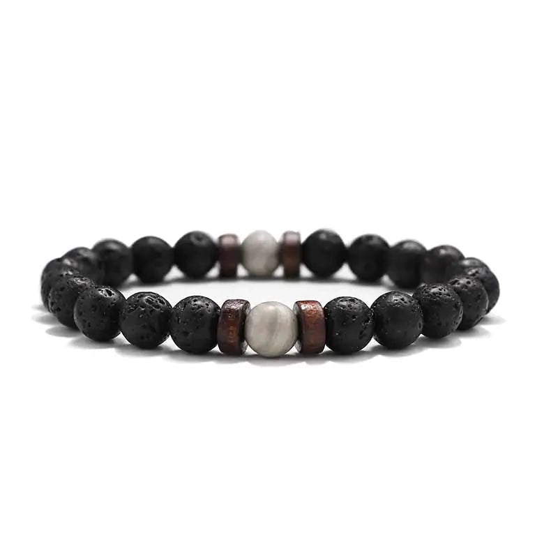 8mm Lava Stone & Wood Beaded Men's Bracelet